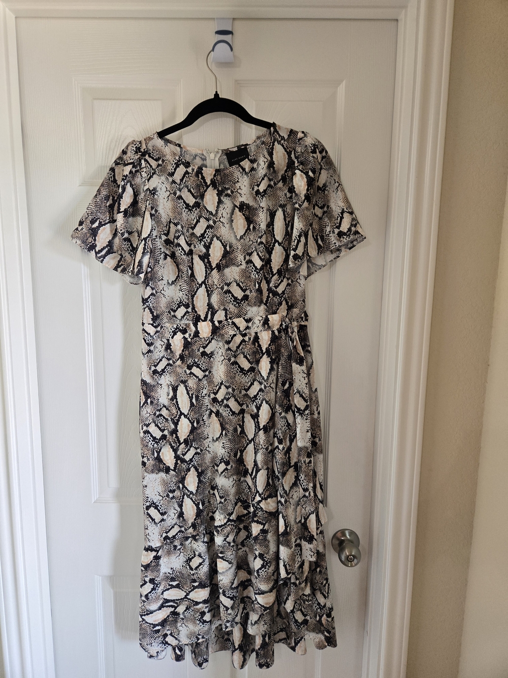 Alex Marie Beige and Black Snake-Print Short Sleeve Midi Dress